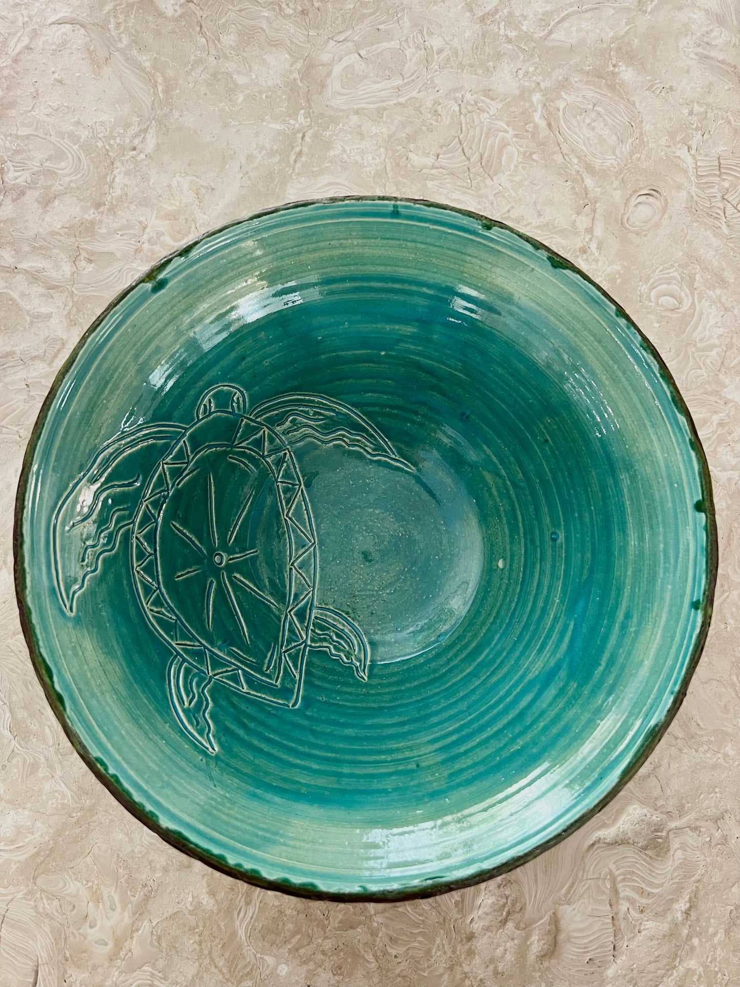 Turquoise Turtle Swim Serving Bowl (HH, Ceramist)