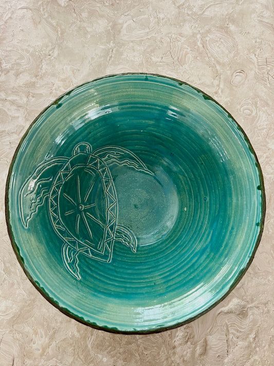 Turquoise Turtle Swim Serving Bowl (HH, Ceramist)