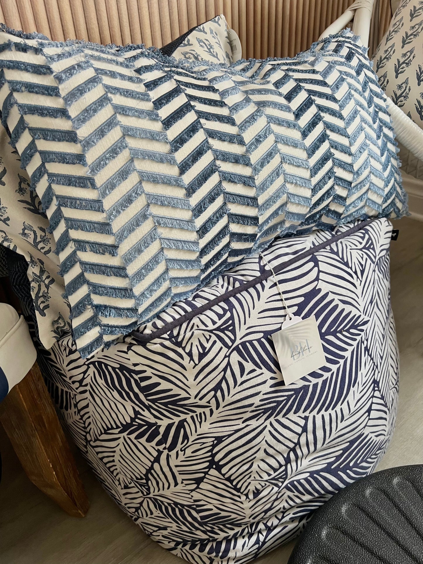 Blue and White Tropical Pouf