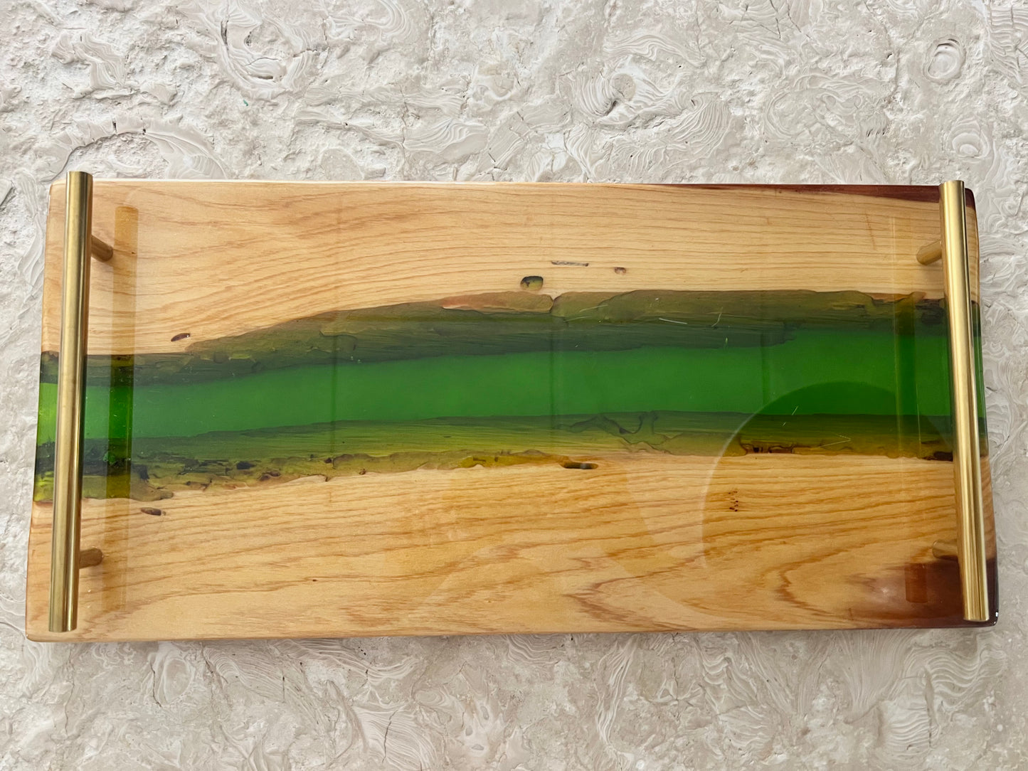 Polished Wood & Clear Green Resin Tray