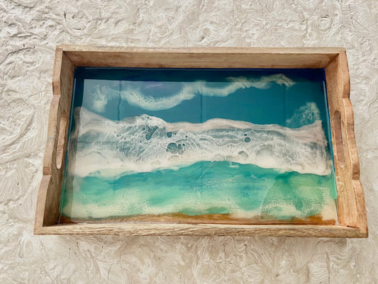 Carved Wood Tray Epoxy Ocean Scene Small