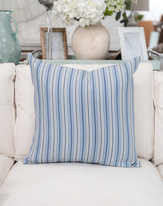 Classic Double Blue Pin Stripe Indoor/Outdoor Pillow Cover