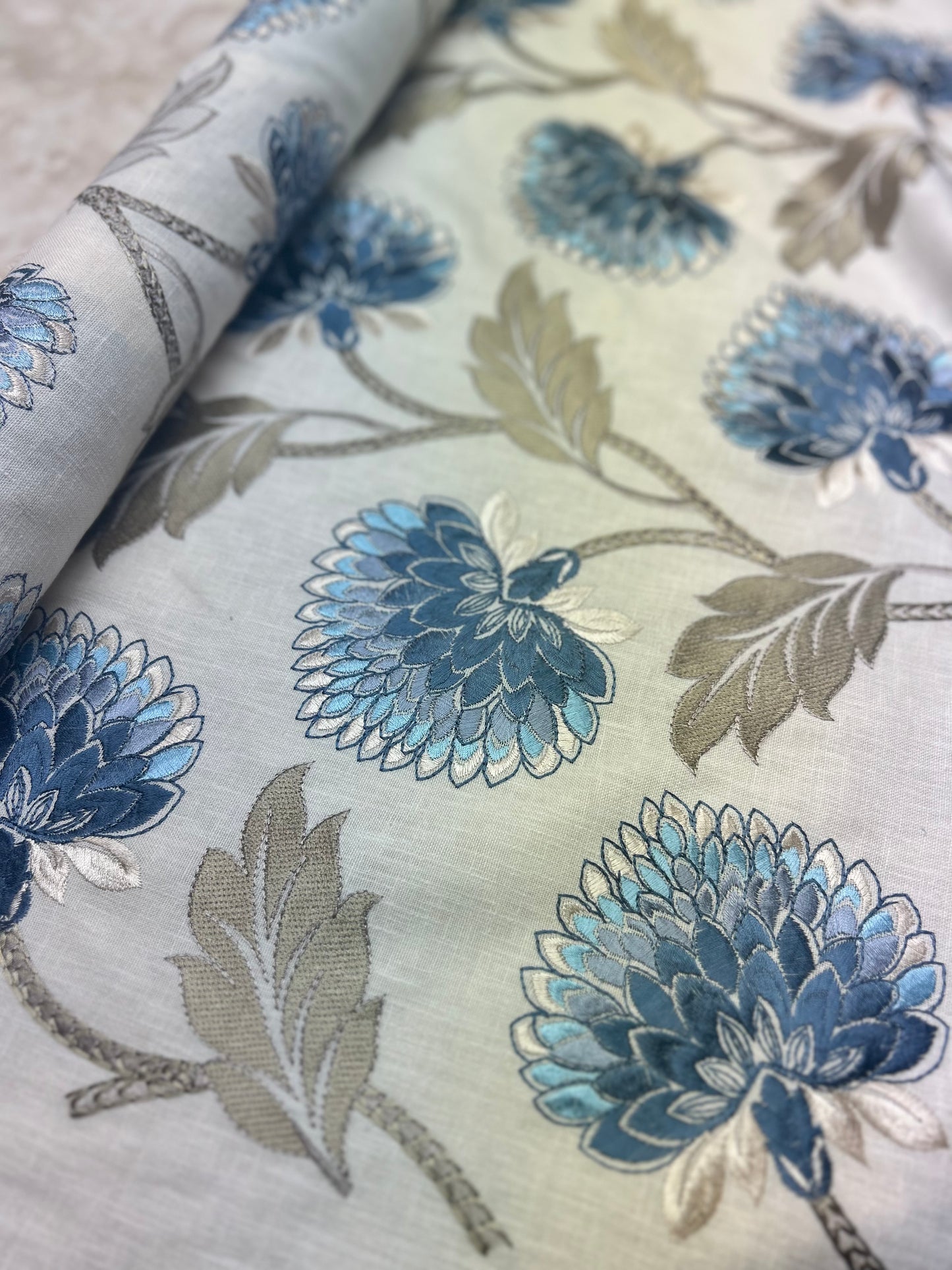 Ariella Navy Floral Embroidered Fabric