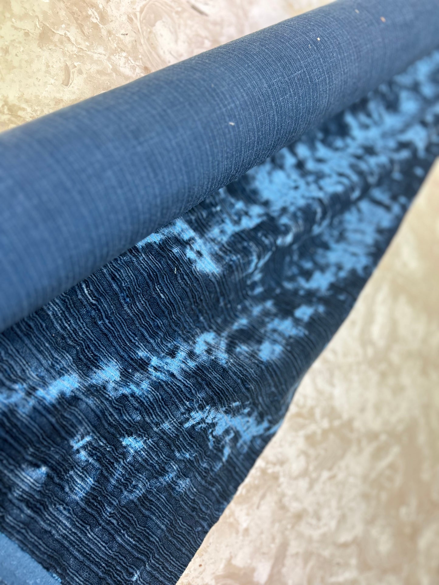 Blue Textured Faux Velvet Fabric