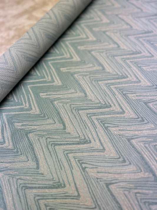 Teal/White Chevron Embroidered Fabric