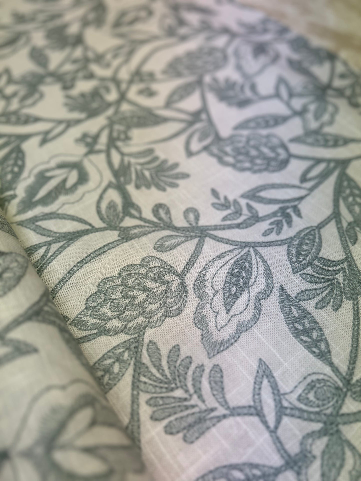 Teal Floral Embroidered Fabric