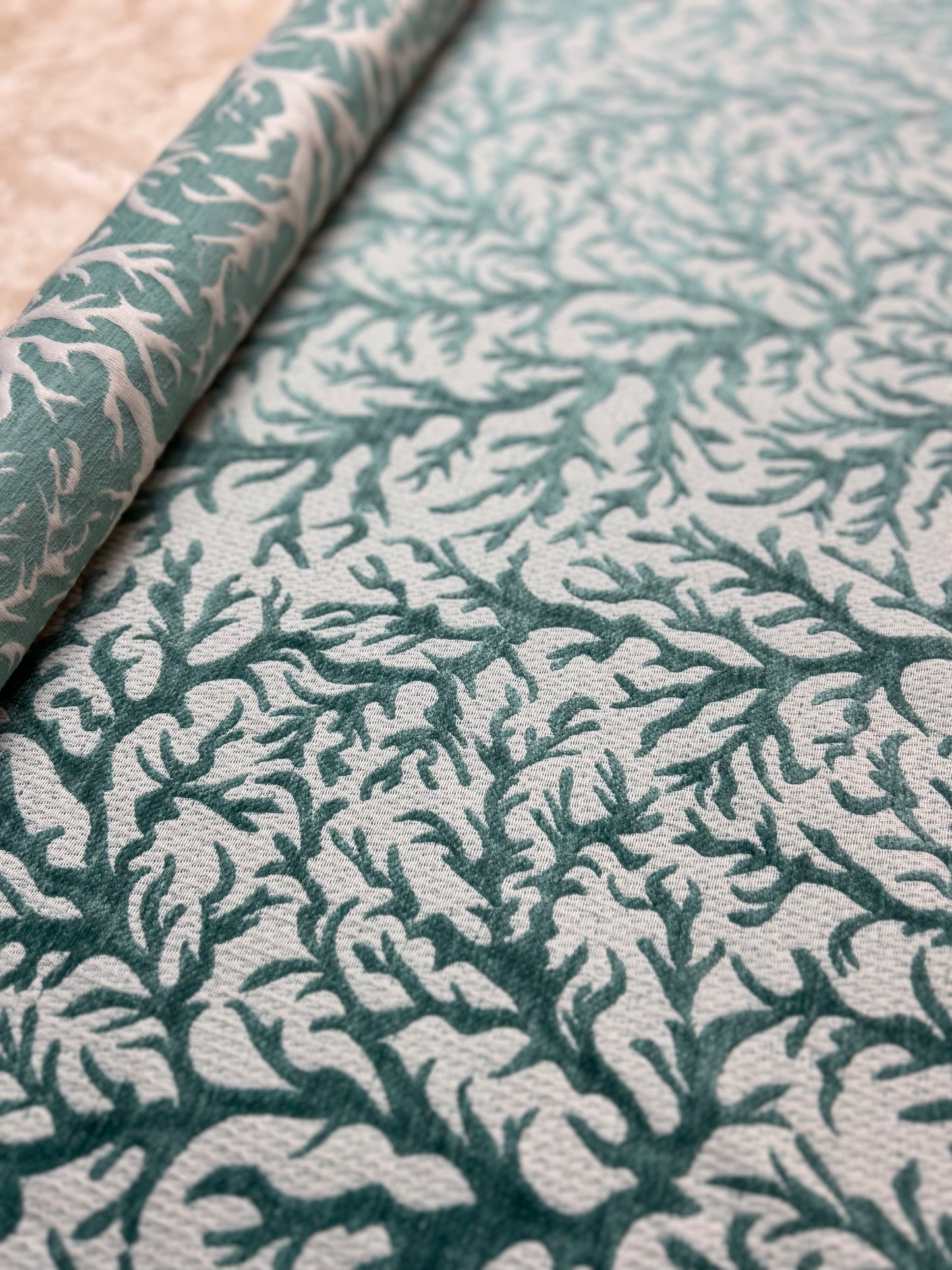 Teal Coral Embroidered Fabric