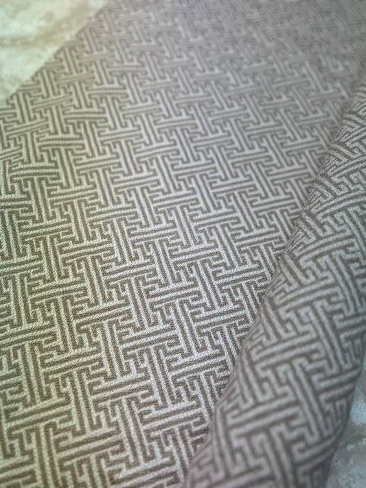 Beige Greek Key Geometric Fabric