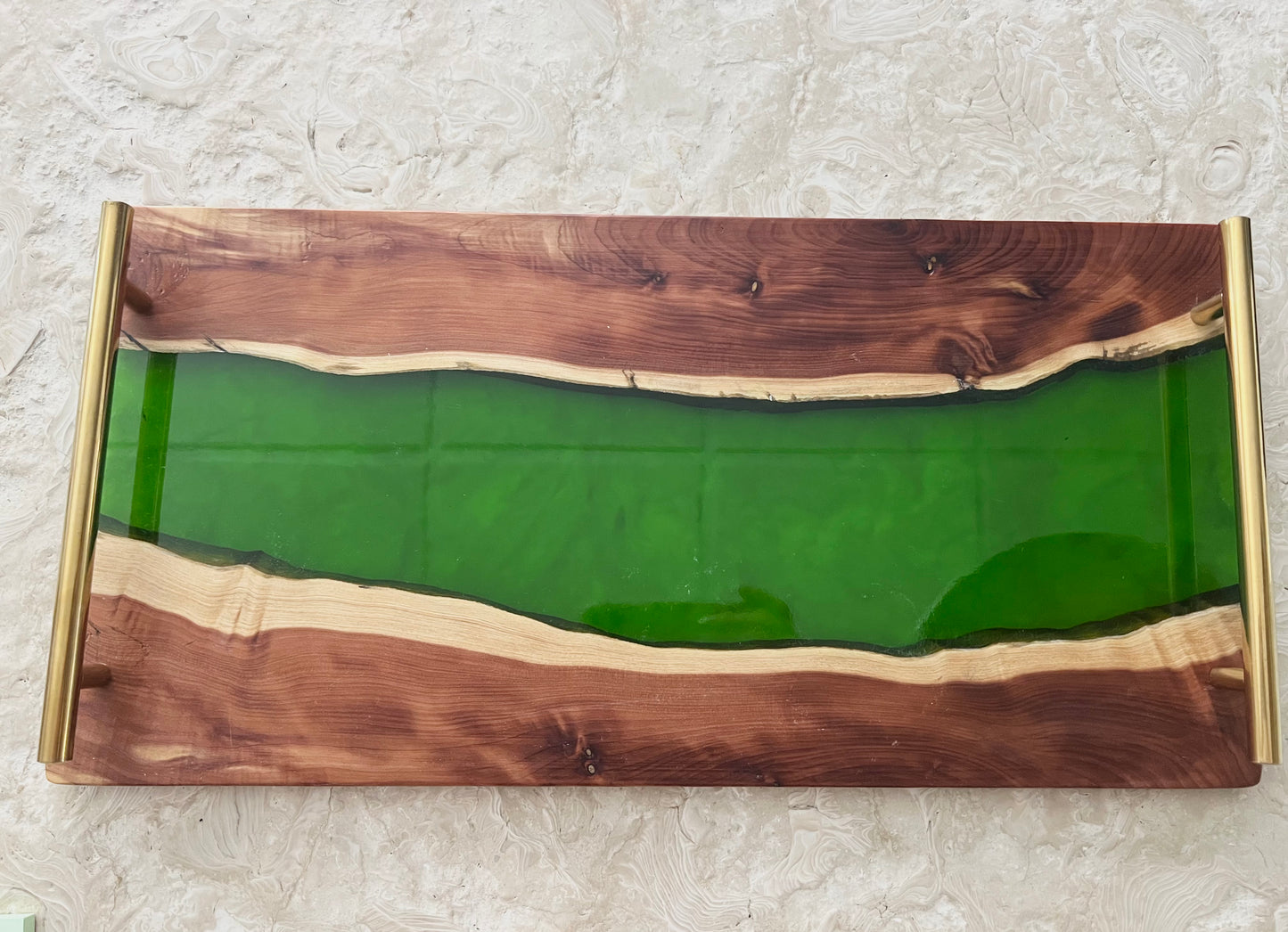 Matte Wood & Spring Green Resin Tray