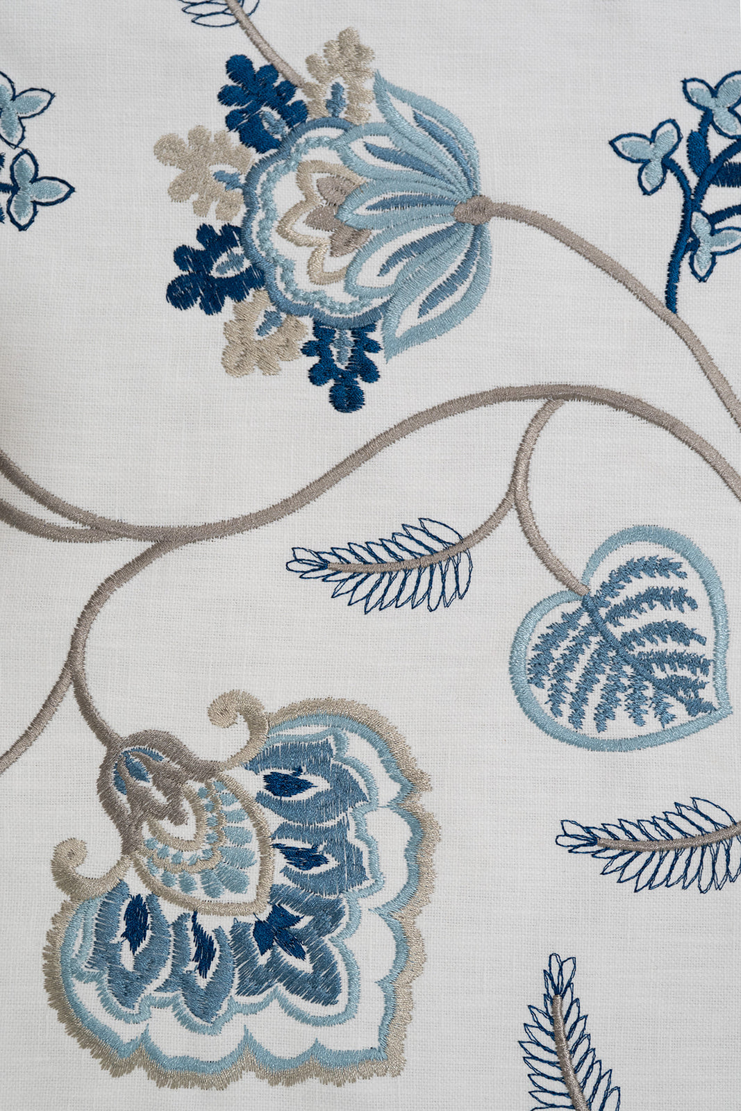 Marine Blue Floral Embroidered Fabric
