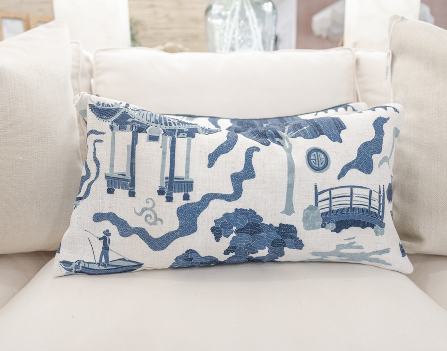 Blue & White Oriental Lumbar Pillow