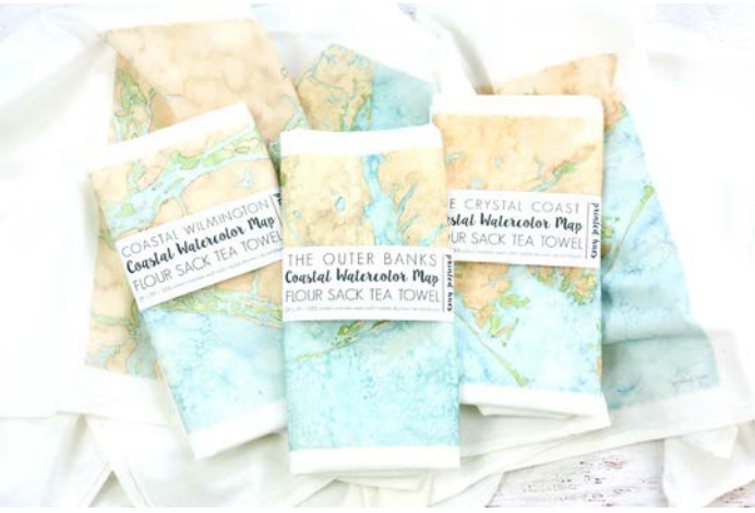 Coastal Watercolor Map Tea Towels