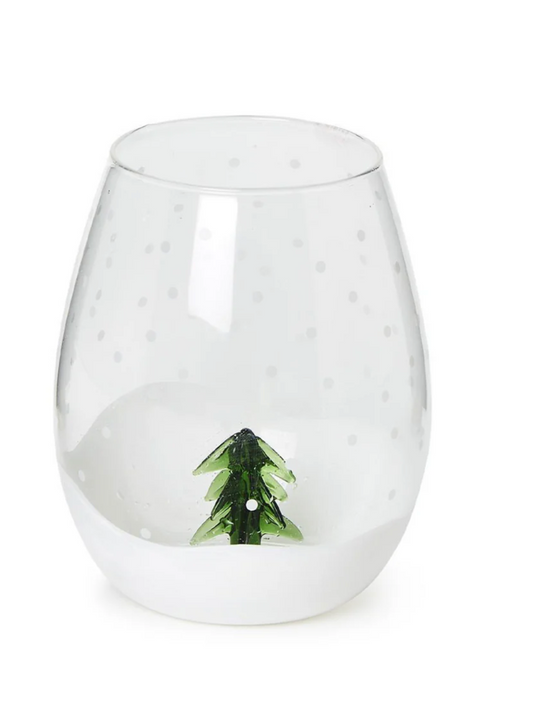 Snowed in Stemless Wine Glass with Hand-Crafted Glass Tree