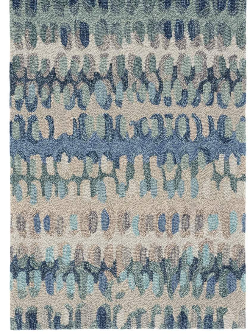 Paint Chip Blue Hand Micro Hooked Wool Rug