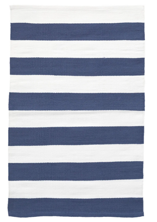 Catamaran Stripe Denim/White Handwoven Indoor/Outdoor Rug