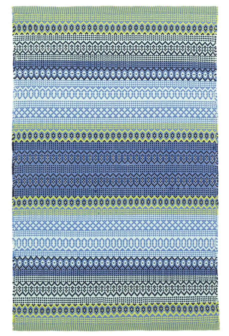 Fiesta Stripe French Blue/Green Handwoven Indoor/Outdoor Rug