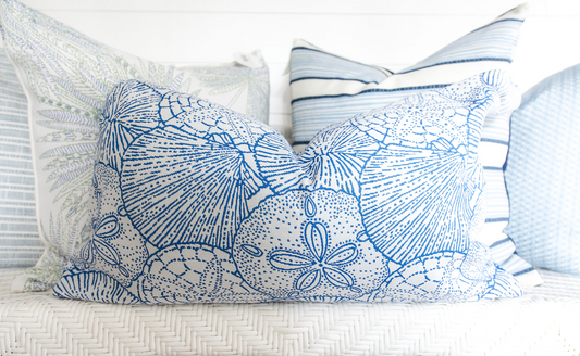 Blue & White Indoor/ Outdoor Reversible Sand Dollar Pillow Cover