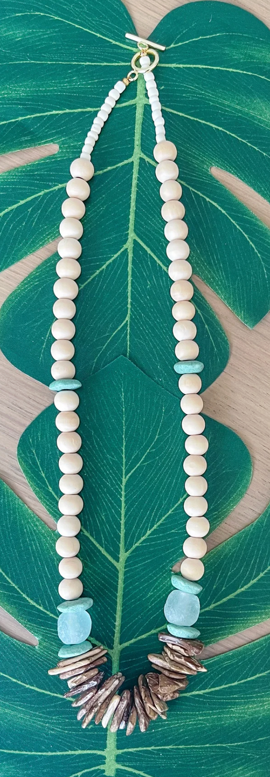 Palmetto Summer- Blue Coconut Necklace