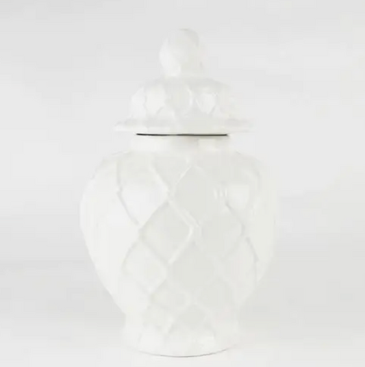 White Textured Ginger Jar- Large