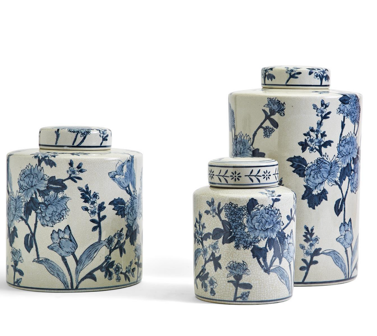 Hand Painted Blossom Blue & White Tea Jars