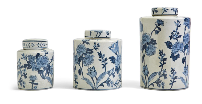 Hand Painted Blossom Blue & White Tea Jars