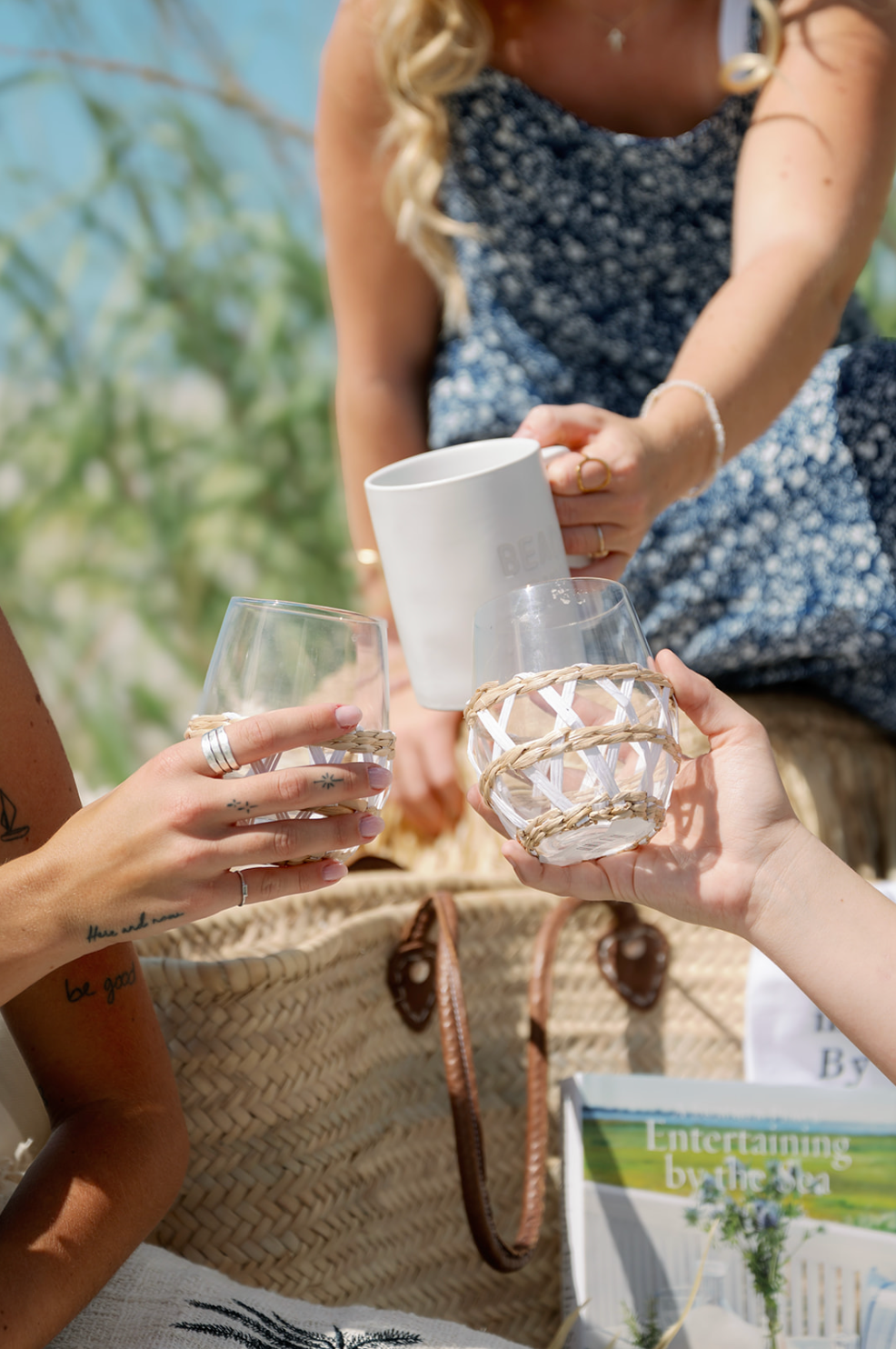 White Rattan Stemless Wine Glass