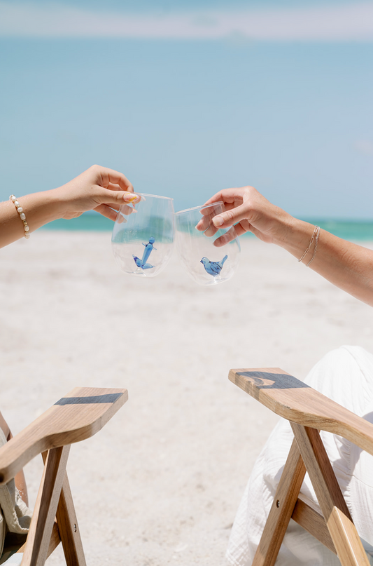Blue Bird Stemless Wine Glass