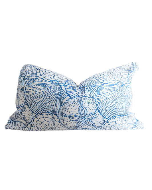 Blue & White Indoor/ Outdoor Reversible Sand Dollar Pillow Cover