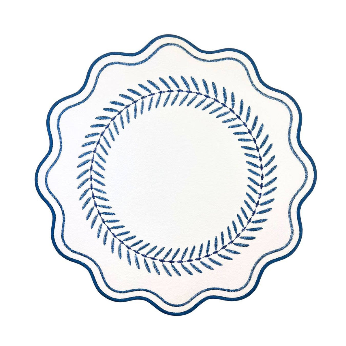 Scalloped Embroidered Feather Placemats - Navy, SumnerEdit (Set of 4): One Size