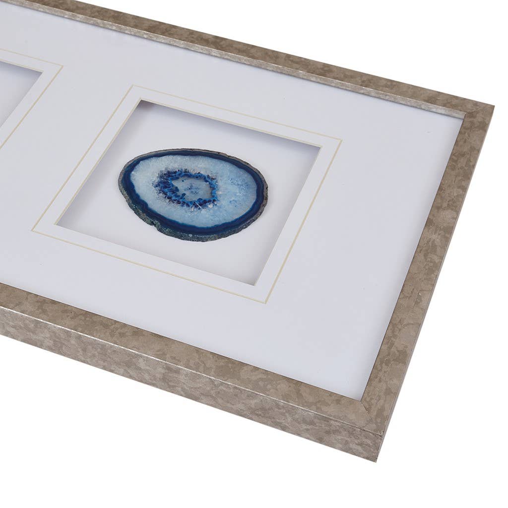 Blue Agate Stone Cut Framed Wall Art Decor, Trio