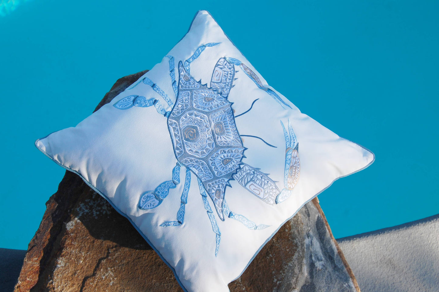 Sea Glass Tribal Crab Indoor/Outdoor Throw Pillow