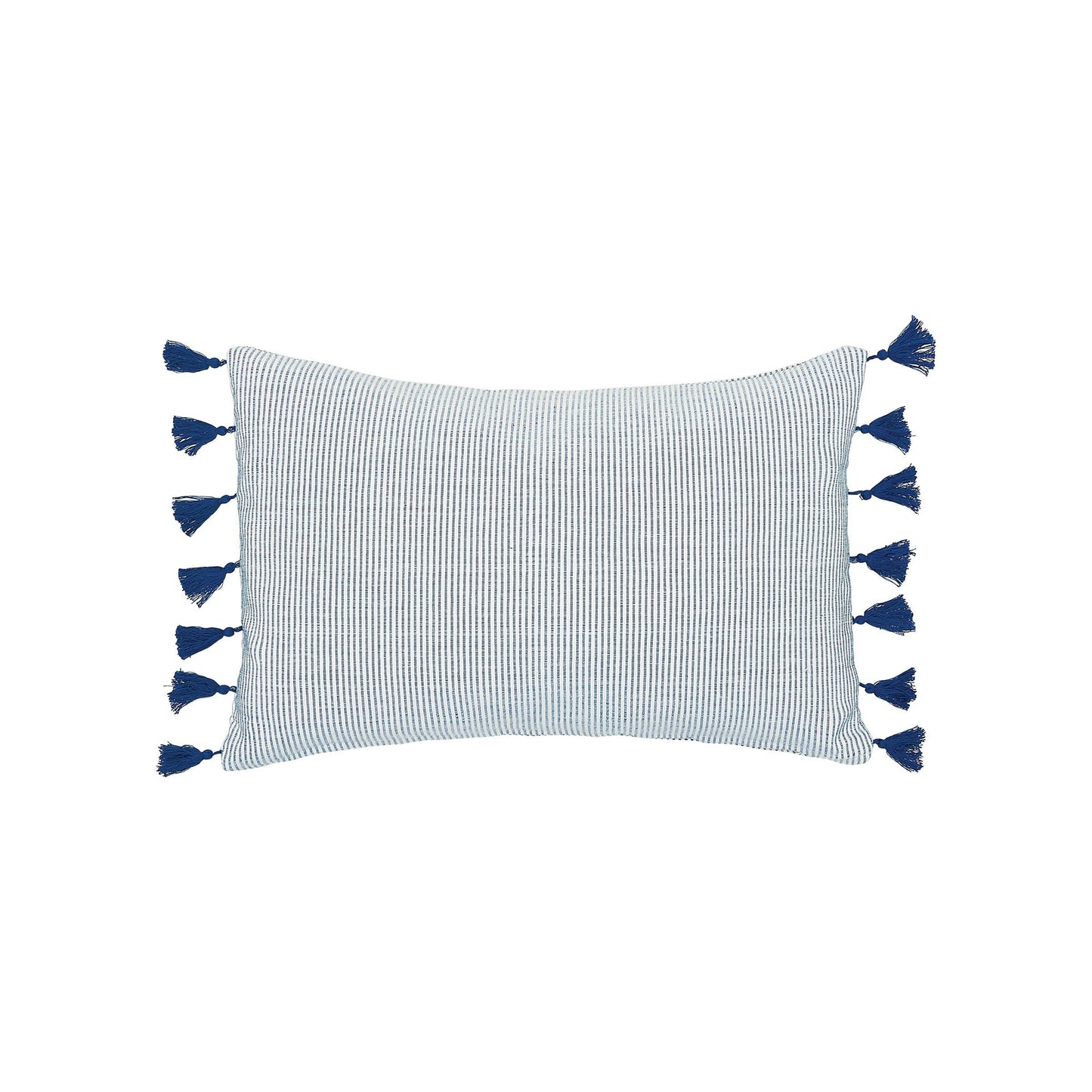 Indigo & White Striped Tassle Pillow