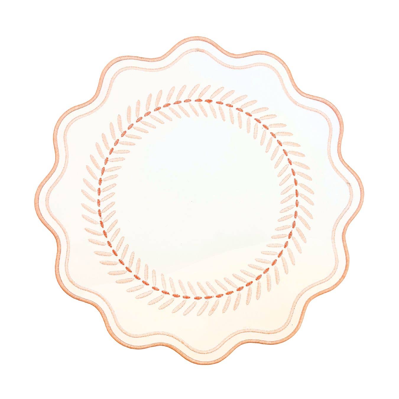 Scalloped Embroidered Feather Placemats - Coral, SumnerEdit (Set of 4): One Size