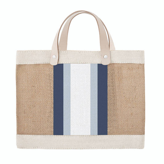 Mini Market Tote - White Stripe, Jute
