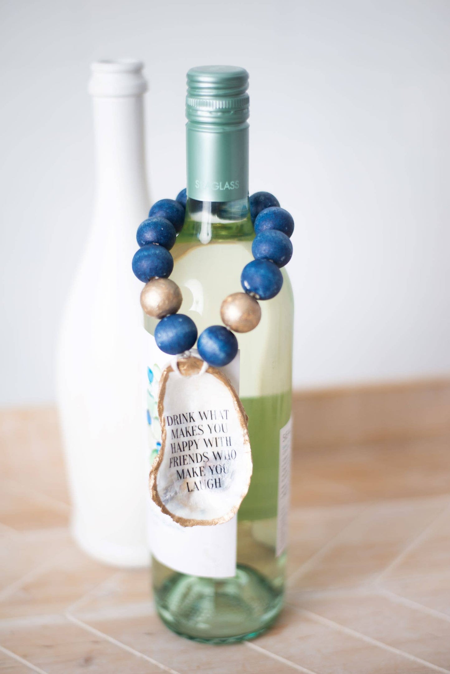 Drink what makes you happy... - Beaded Bottle Charm: Glass accent beads