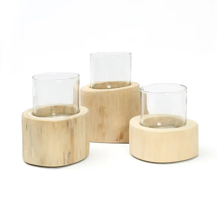 Teak and Glass Candle Holder