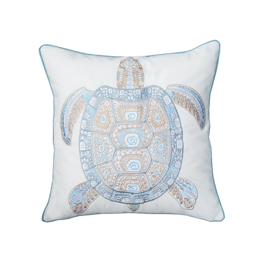 Sea Glass Tribal Turtle Indoor/Outdoor Throw Pillow