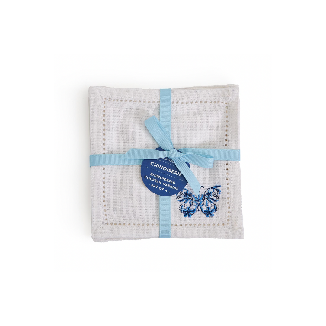 Blue and White Embroidered Cocktail Napkins