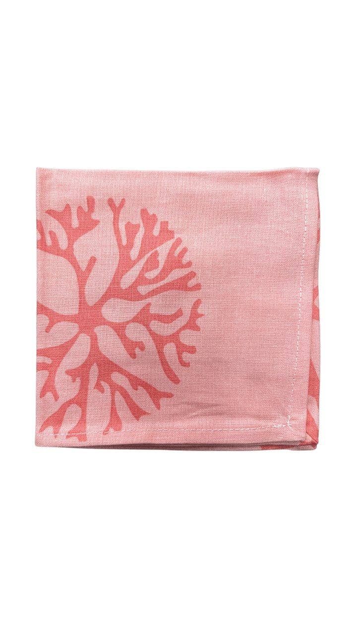 Coral pink printed cloth cocktail napkins